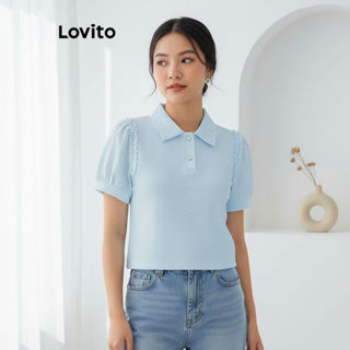 Lovito Blusa Feminina Casual Botões Simples Acabamento Alface L68ED018 (Multicolorido) em Oferta na Shopee