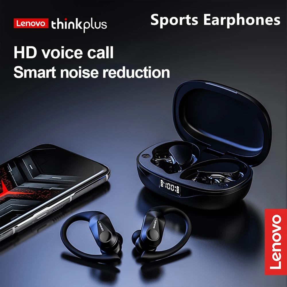  Fones de Ouvido Lenovo LP75, Fones de Ouvido Bluetooth Sem Fio, Microfones, Controle por Botão, Display de LED de