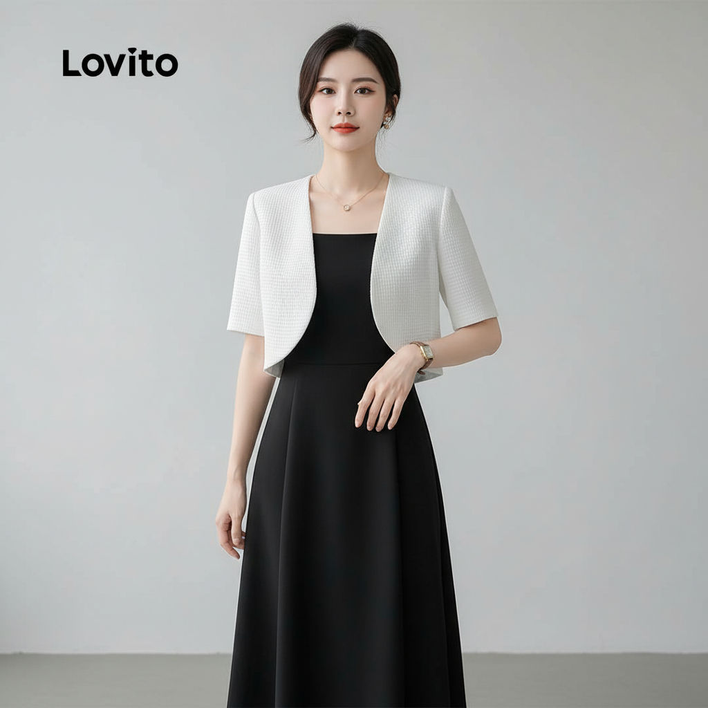 Lovito Blazer Casual Simples Outono Inverno Feminino Branco L156AD182 em Oferta na Shopee