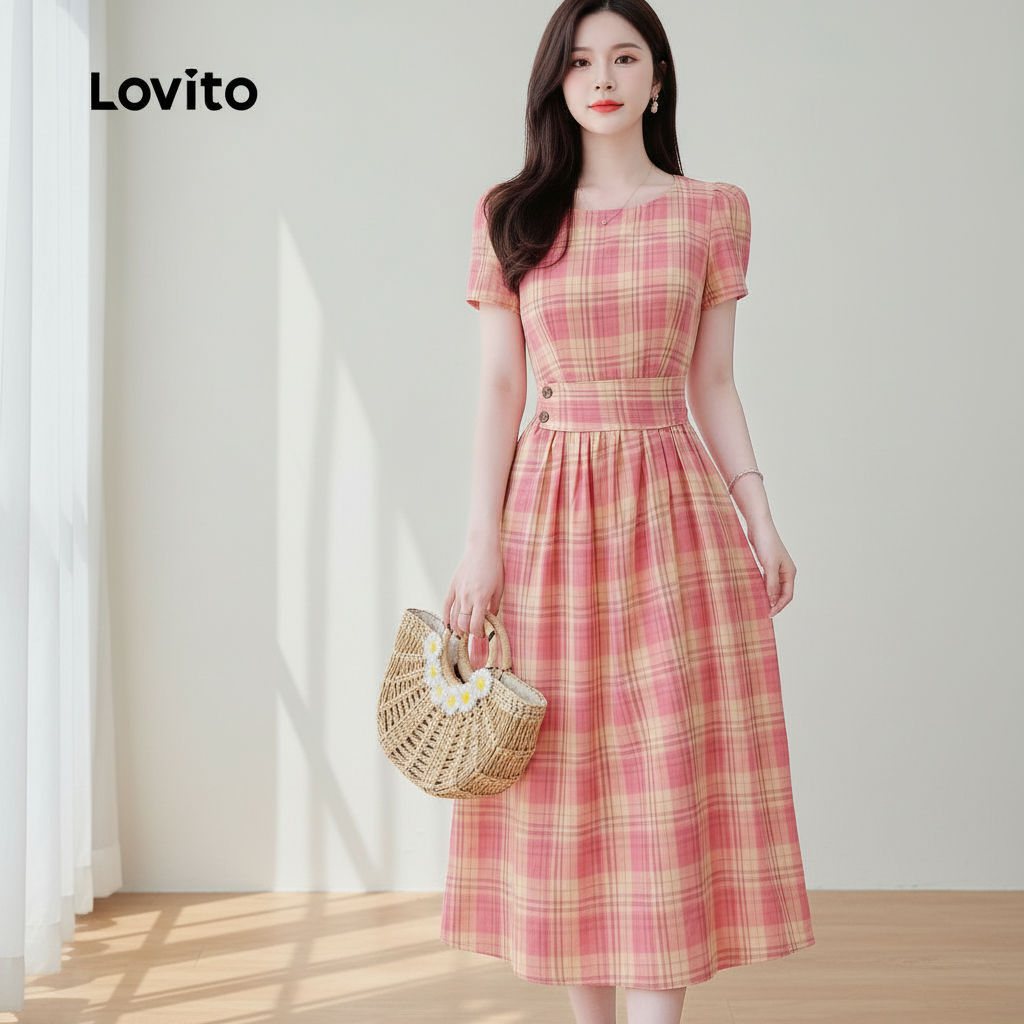 Lovito Vestido Casual Botões Primavera Verão Feminino L154ED376