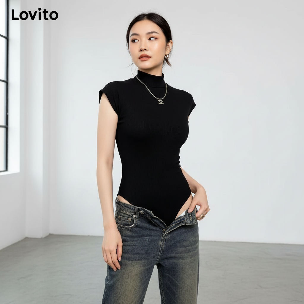 Lovito Refine Body Elegante Liso Meia Gola Alta Para Mulheres LNL61247 (Multicolorido) em Oferta na Shopee