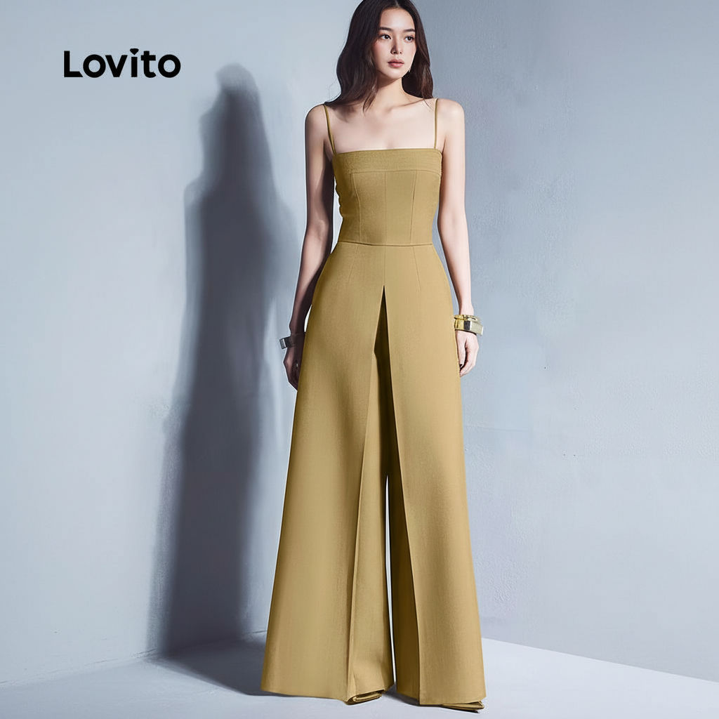 Lovito Macacão Feminino Elegante com Alças Ajustáveis em Açafrão para Primavera/Verão L154ED1111 em Oferta na Shopee