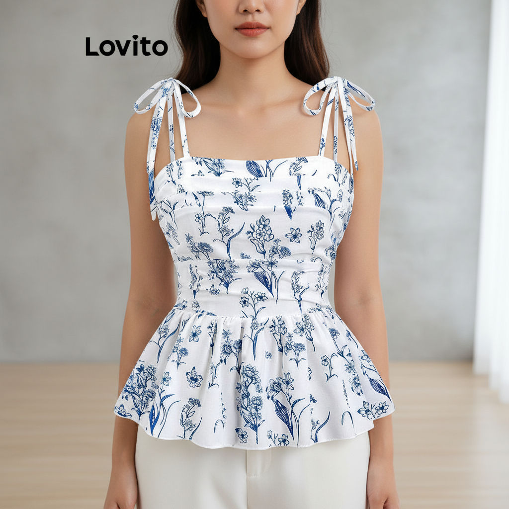Lovito Regata Casual Floral Delicada Com Amarração Regata Verão Feminina L108ED336 em Oferta na Shopee