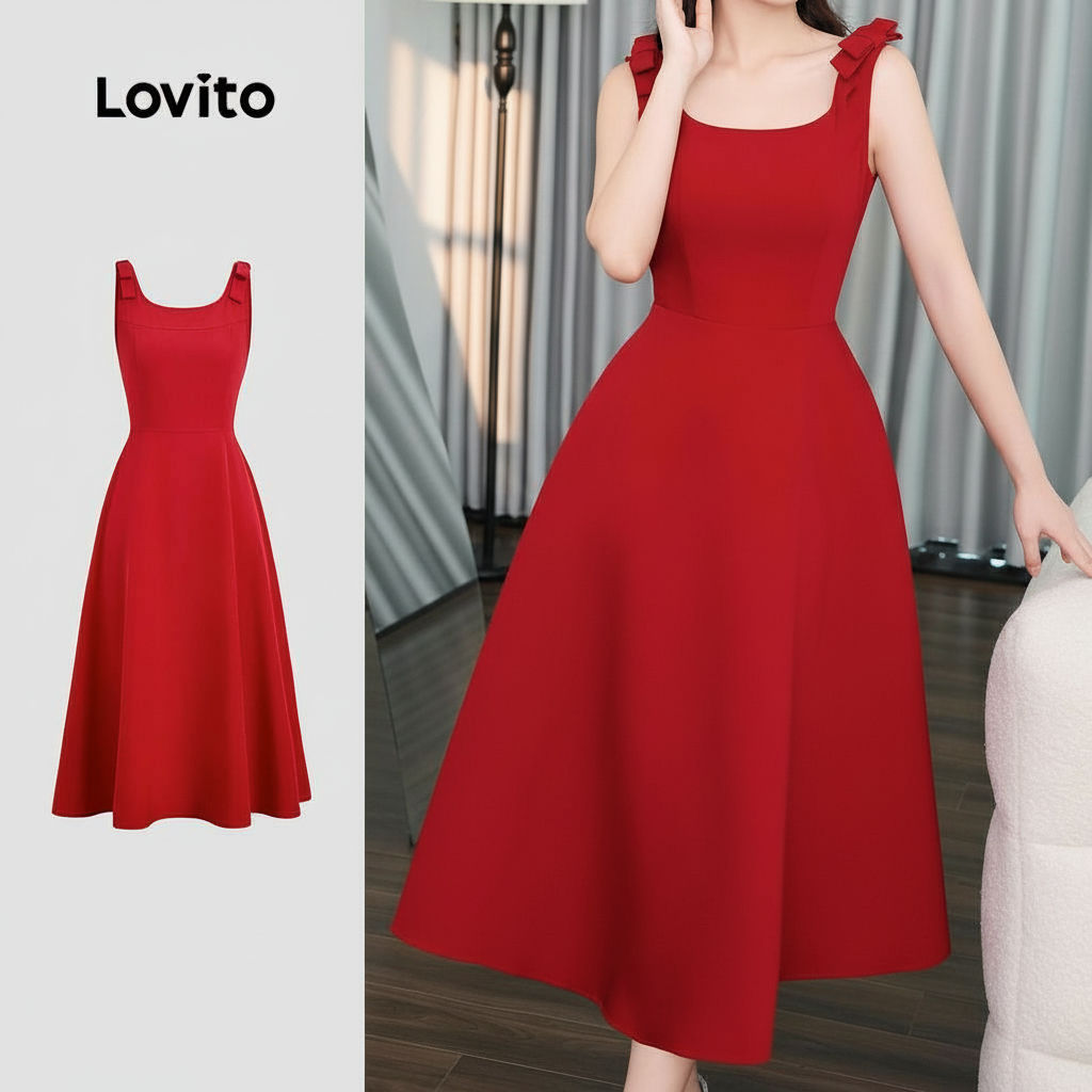 Lovito Vestido Feminino Vermelho Estampado Borboleta Modelagem Estruturada Para Festa Primavera Verão L154ED278 em Oferta na Shopee