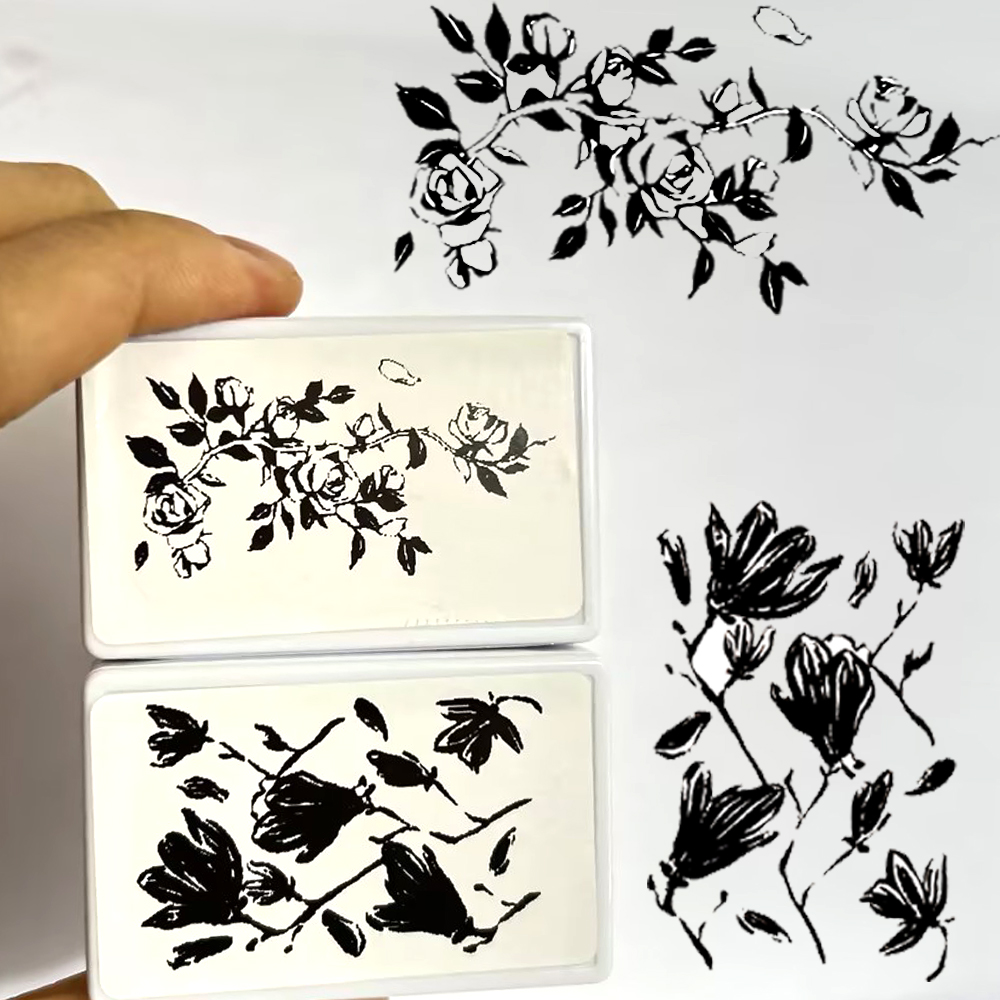 Selos Florais Criativos Sem Tinta , Estilo Artístico Vintage , Padrões De Rosa E Magnólia , Design Exclusivo , Ideal Par