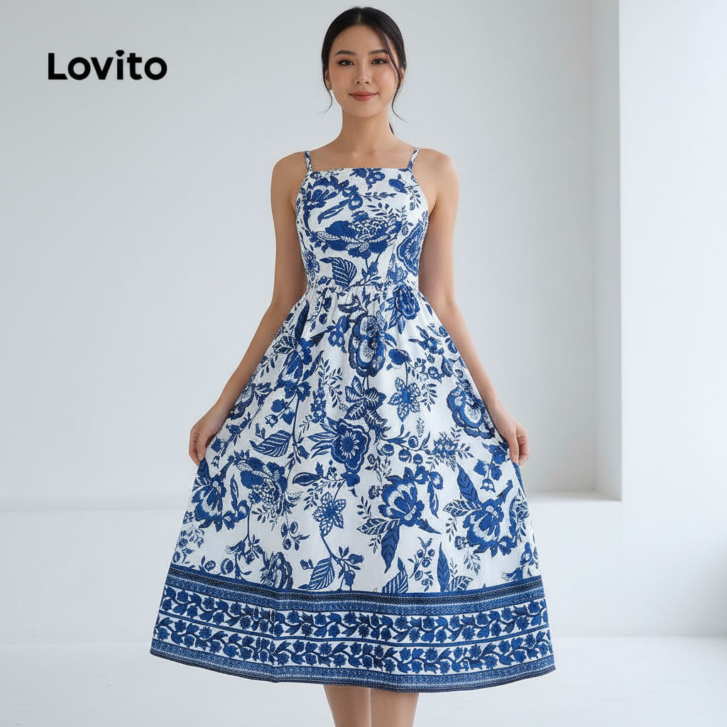Lovito Refine Vestido Boho Feminino Estampa Floral Bata Para Mulheres LBL15427 em Oferta na Shopee
