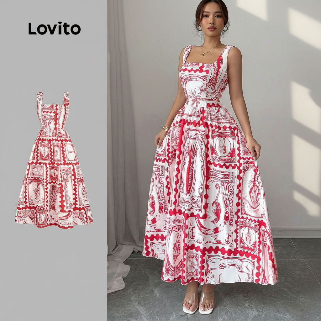 Lovito Vestido Feminino Estilo Boho com Plissado para Primavera/Verão LBL31092 em Oferta na Shopee