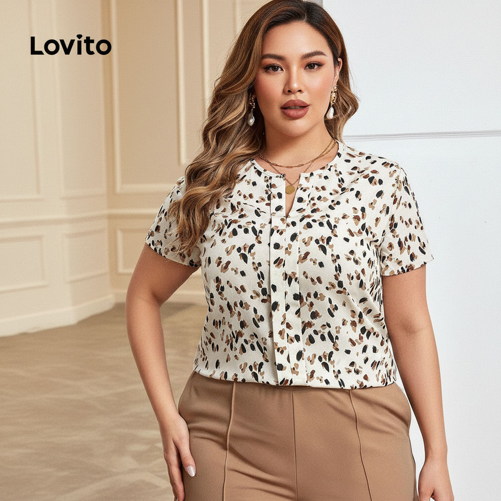 Lovito Blusa Curva Casual Plus Size Ditsy Floral Padrão Básica Feminina LBL17292 em Oferta na Shopee