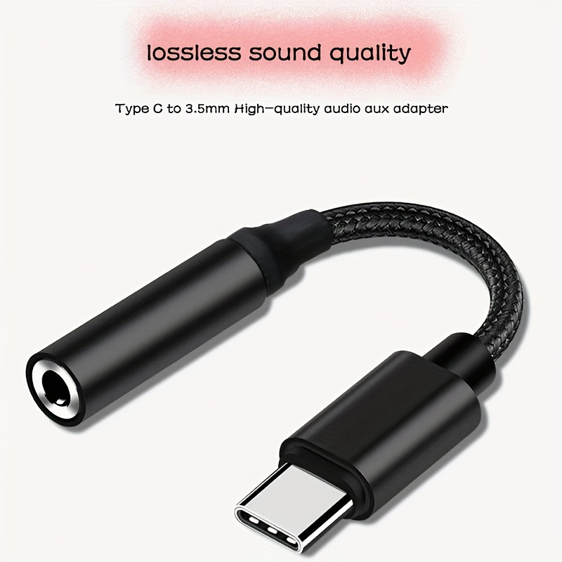 Adaptador DAC para fone de ouvido com porta de áudio de 3,5 mm, cabo de áudio USB-C