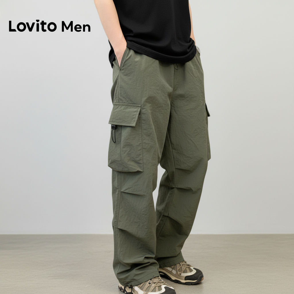 Lovito Refine Bolso Cargo Masculino Casual Verde Exército para Todas As Estações LNE127108 em Oferta na Shopee