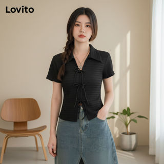 Lovito Camiseta Feminina Verão Fofa Laço Jacquard Liso L87ED028 (Multicolorido) em Oferta na Shopee