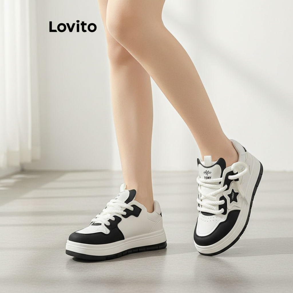 Lovito Refine Tênis Feminino Liso com Amarração LFA23222 em Oferta na Shopee