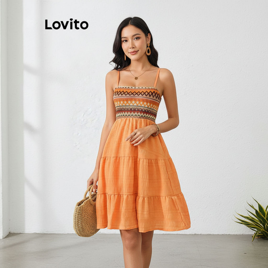 Lovito Vestido Boho Jacquard Geométrico Feminino LBL17589 em Oferta na Shopee