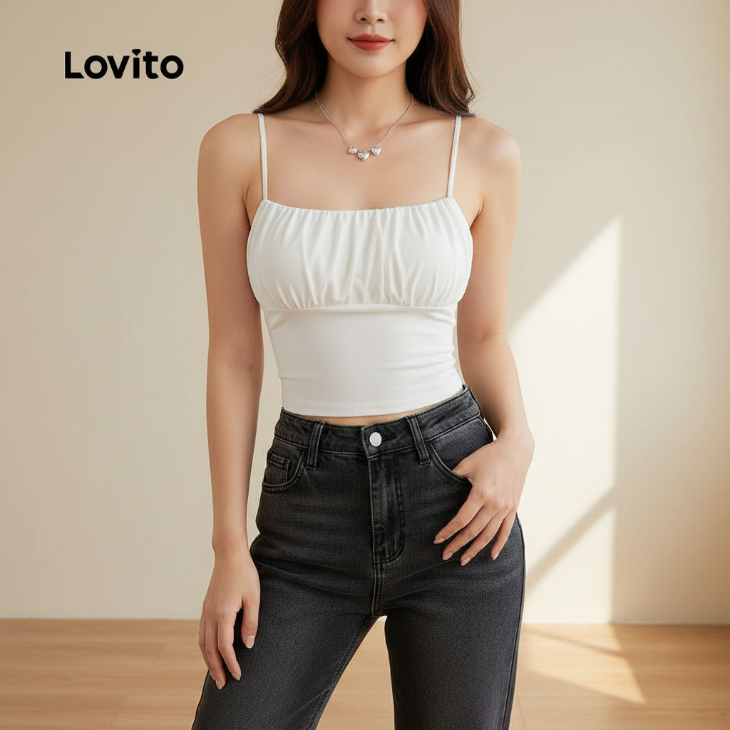 Lovito Top Básico Plissado Verão/primavera Regata Feminina L129ED544 em Oferta na Shopee