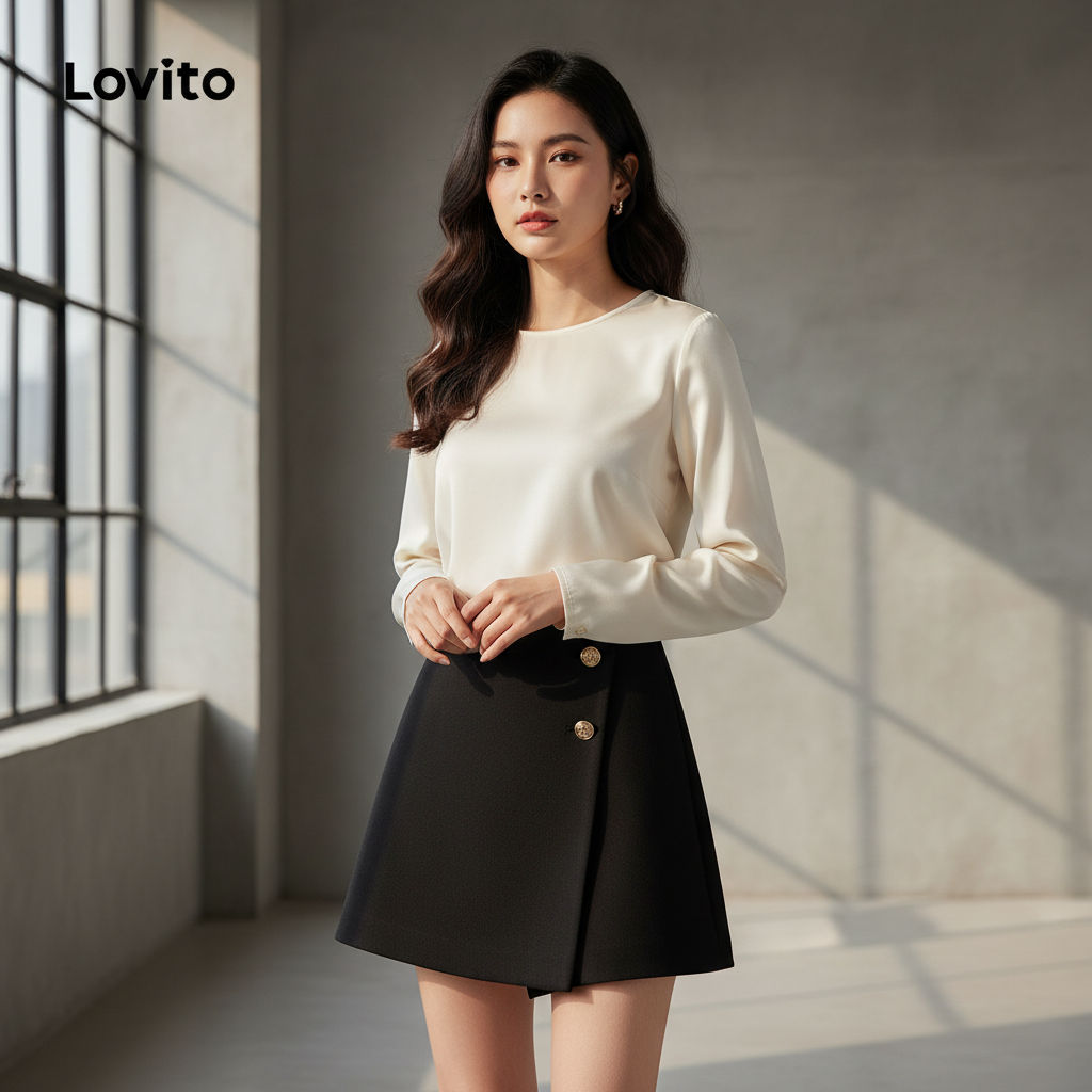 Lovito Shorts Refinados com Botões para Verão/Primavera Feminino LNL58164 em Oferta na Shopee