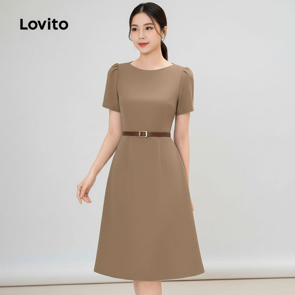 Lovito Refine Vestido Elegante Zíper Primavera Verão Marrom Feminino LBL27154 em Oferta na Shopee
