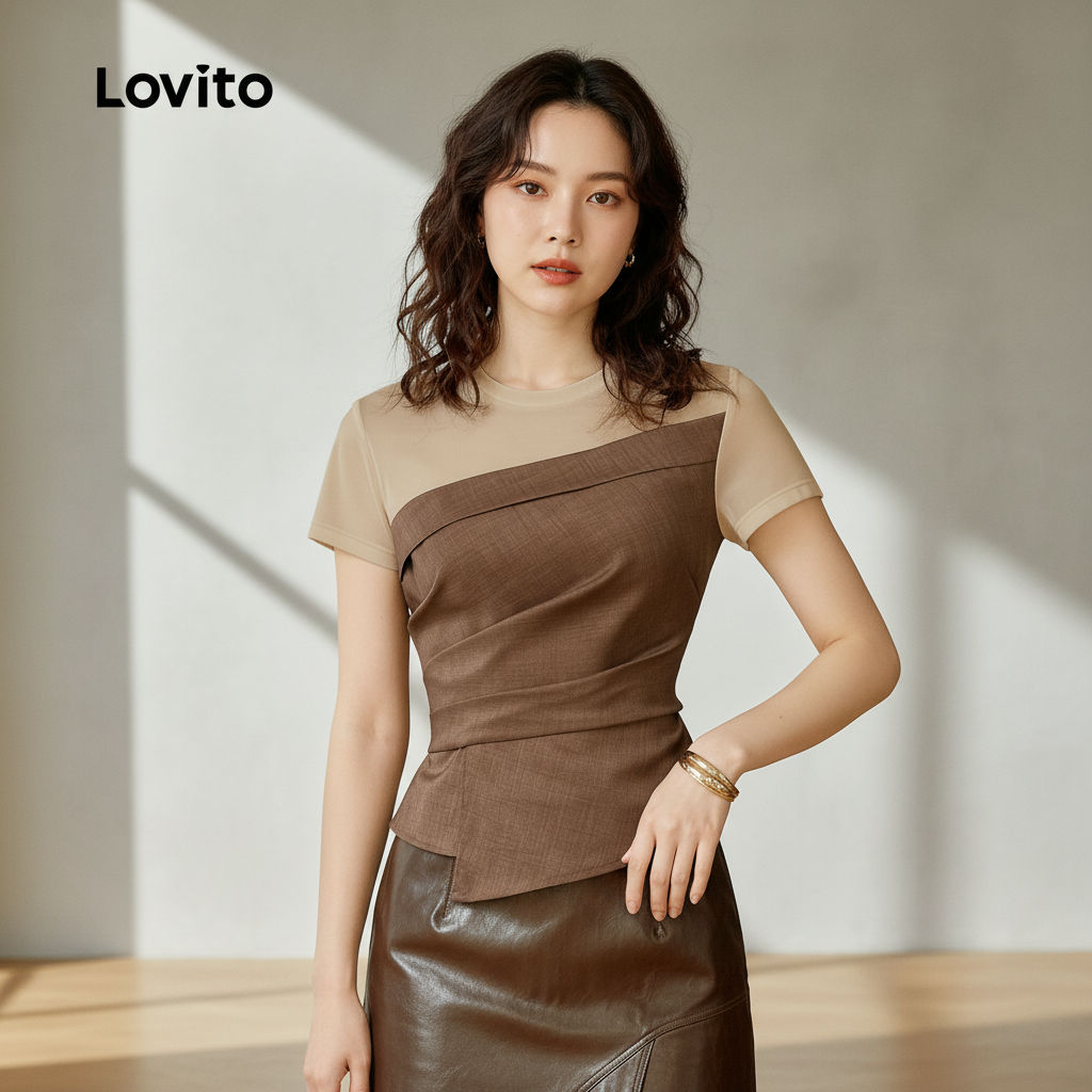 Lovito Blusa Sofisticada com Costuras e Tecido Colorido para Mulheres Primavera/Verão L170ED120 em Oferta na Shopee