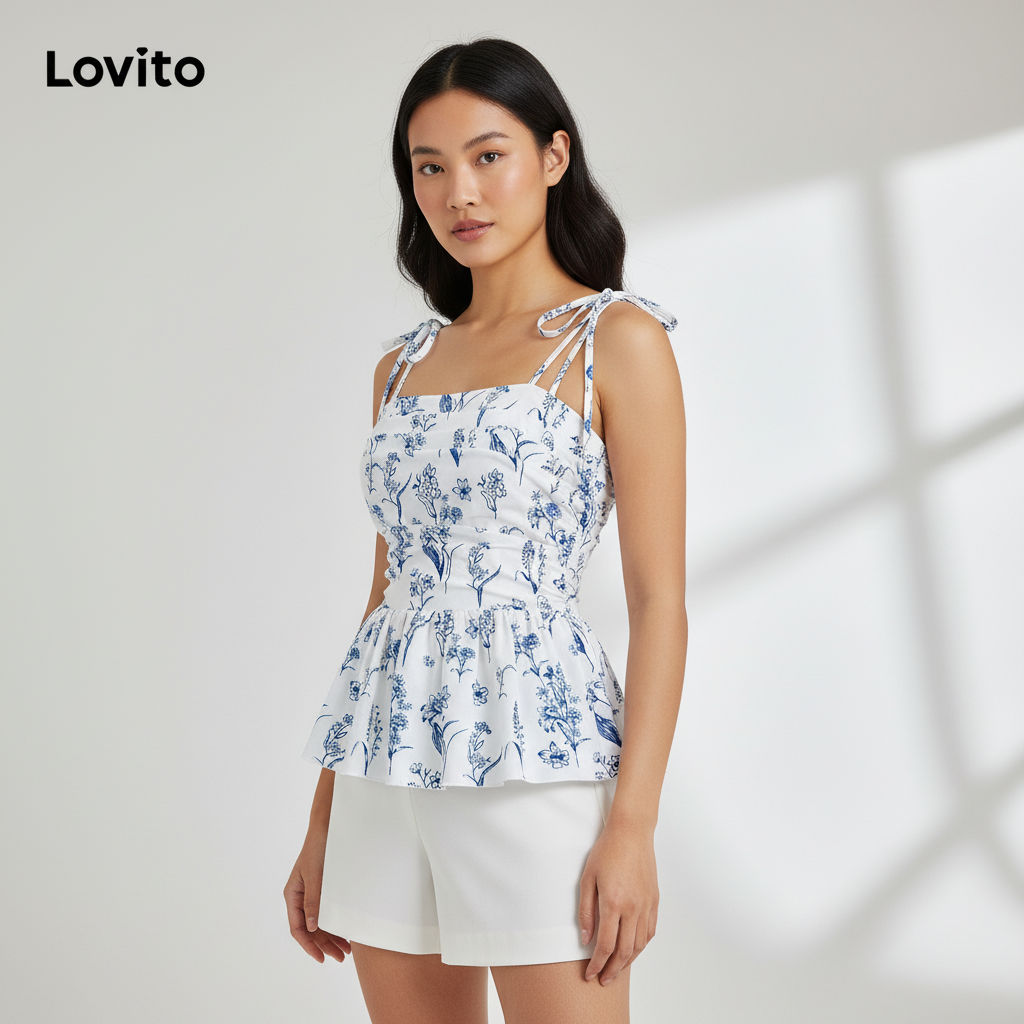 Lovito Regata Casual Floral Delicada Com Amarração Regata Verão Feminina L108ED336 em Oferta na Shopee