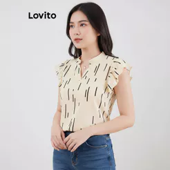 Lovito Elegante Blusa Feminina Estampa Geométrica Corrente Verão Primavera L121MD134