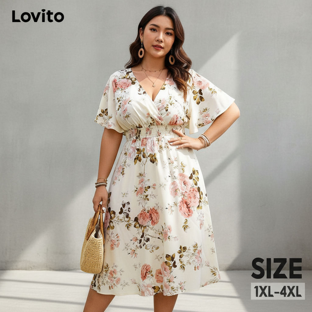 Lovito Refine Vestido Elegante Plus Size Com Estampa Floral Para Mulheres LNL69102