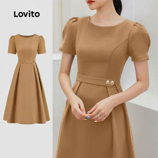 Lovito Refine Vestido Sofisticado com Dobras e Fecho em Zíper para Primavera/Verão Azul Marinho L143ED309 em Oferta na Shopee