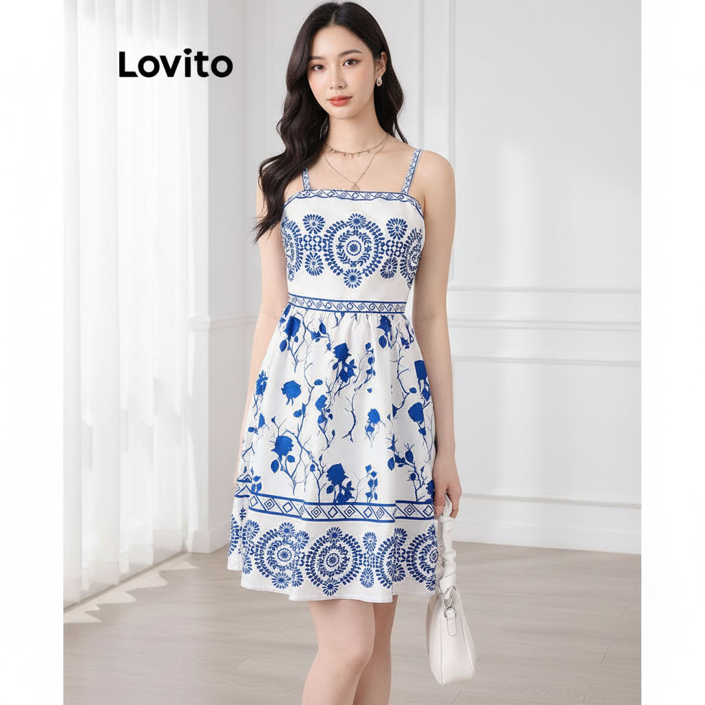 Lovito Refine Boho Floral Vintage Vestido De Verão Primavera Para Mulheres L105MD179 em Oferta na Shopee