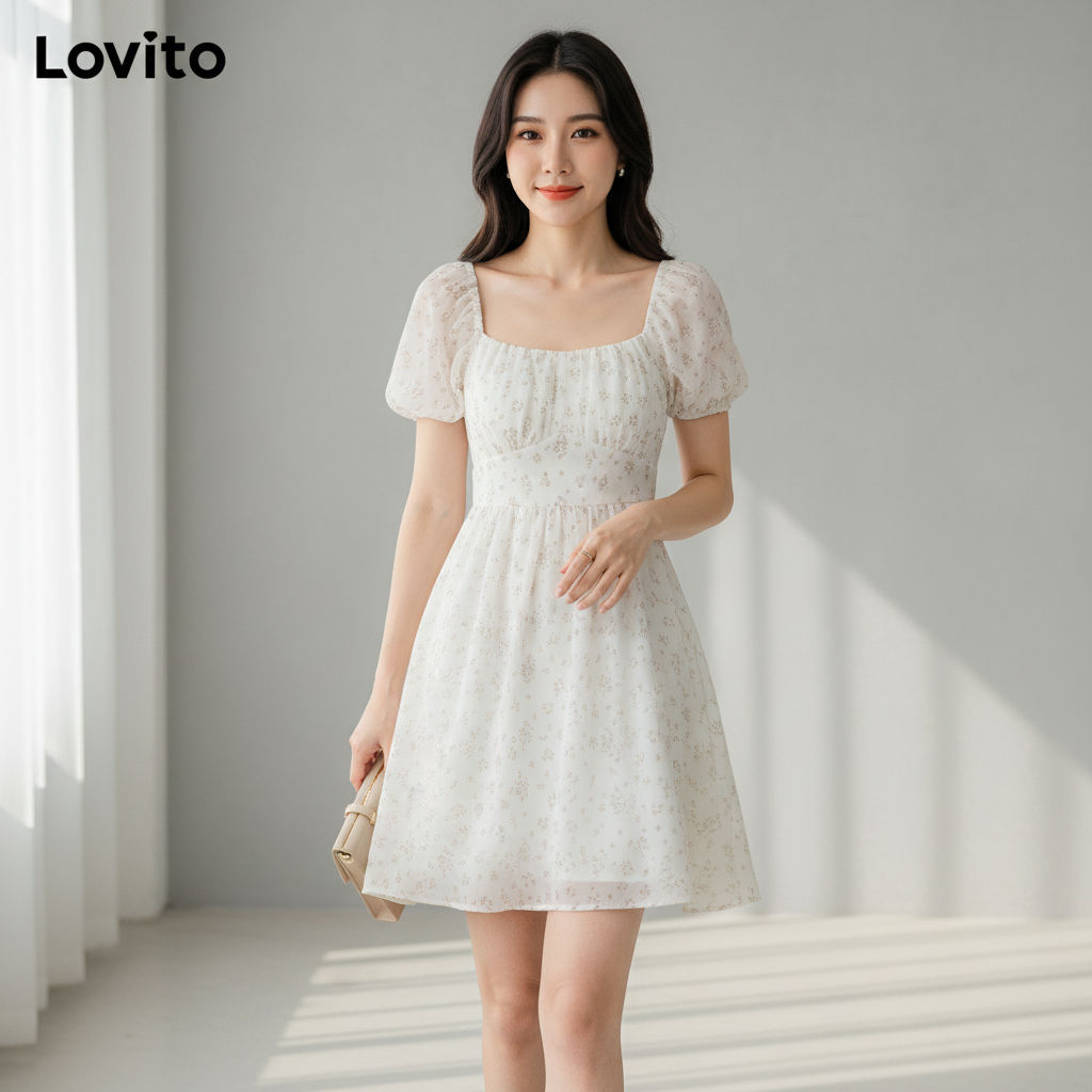 Lovito Refine Vestido Floral Básico para Mulheres L65ED128 (damasco) em Oferta na Shopee