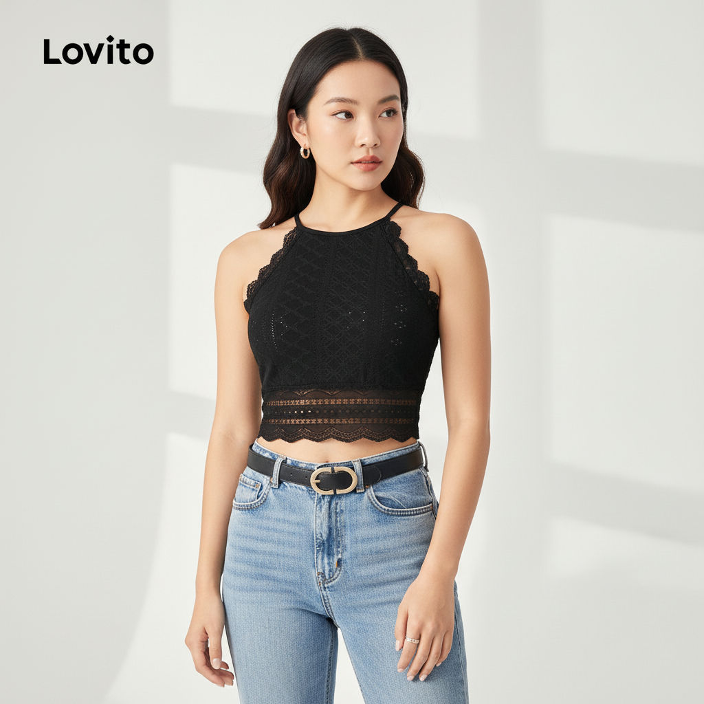 Lovito Regata Feminina De Renda Lisa E Elegante L108ED160 em Oferta na Shopee