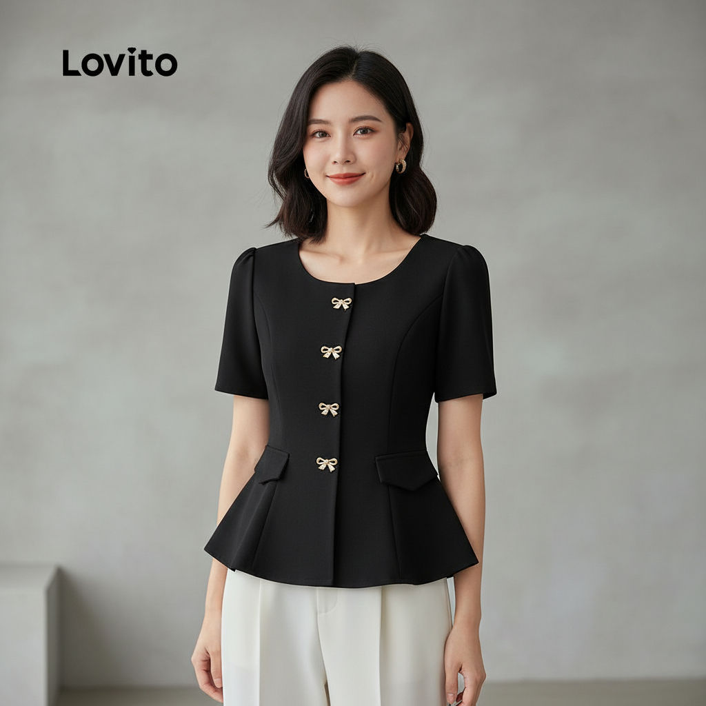 Blusa Feminina de Primavera/Verão com Laço na Frente, Elegante e Exquisita, Cor Preta, L158ED1583 em Oferta na Shopee