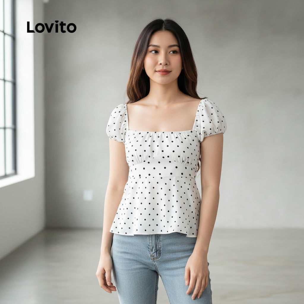 Lovito Camiseta Casual Feminina Geométrica Preto e Branco Primavera Verão L139AD137 em Oferta na Shopee