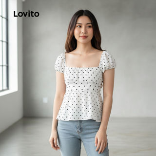 Lovito Camiseta Casual Feminina Geométrica Preto e Branco Primavera Verão L139AD137 em Oferta na Shopee