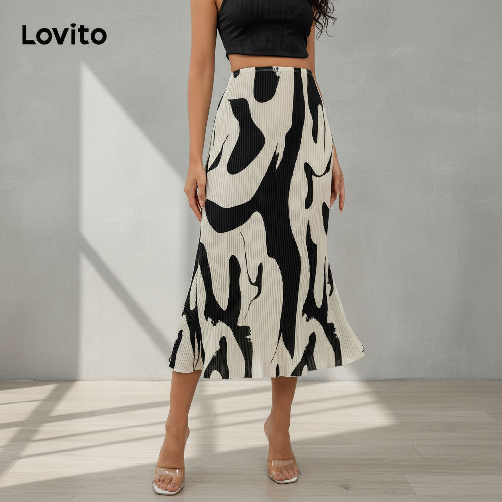 Lovito Refine Saias Femininas Com Estampa Geométrica LNL36010 (Multicolorido) em Oferta na Shopee