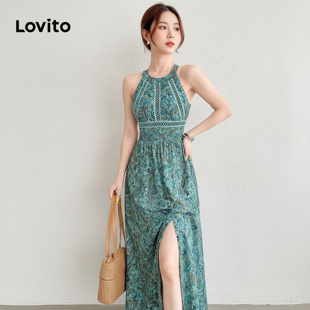 Lovito Refine Vestido Feminino Estampado Geométrico com Fenda Frontal para Verão e Primavera L105MD559 em Oferta na Shopee