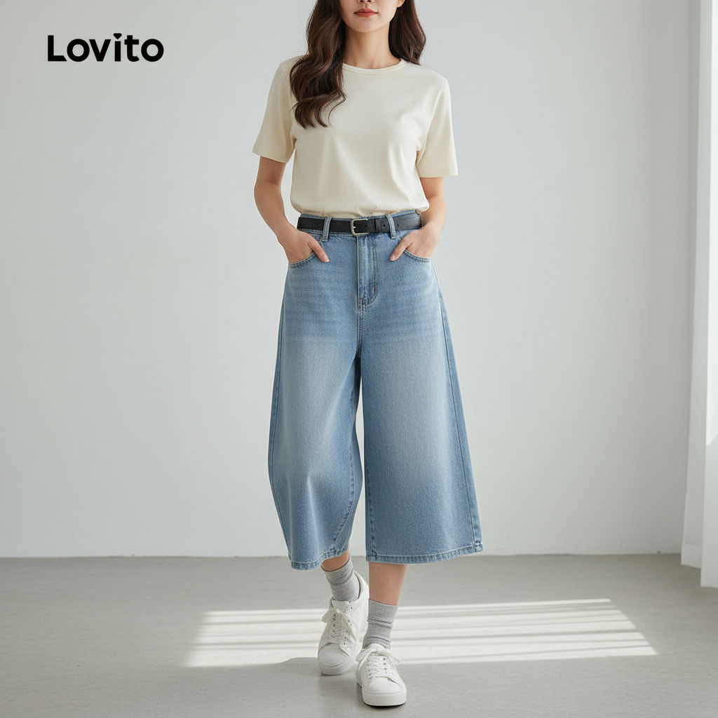 Lovito Refine Calça Jeans Feminina Casual com Bolsos Outono/Inverno L117AD091 em Oferta na Shopee
