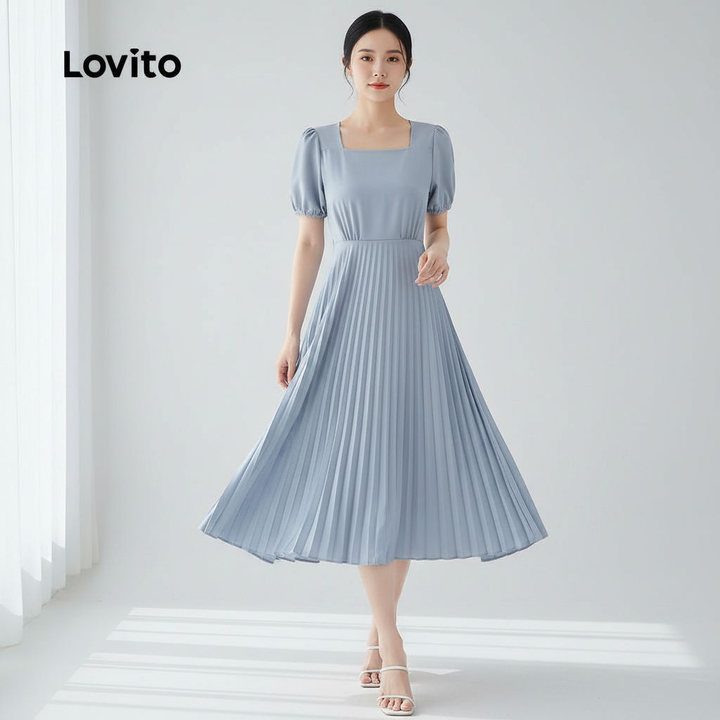 Lovito Refine Vestido feminino sofisticado drapeado simples L132ED405 em Oferta na Shopee