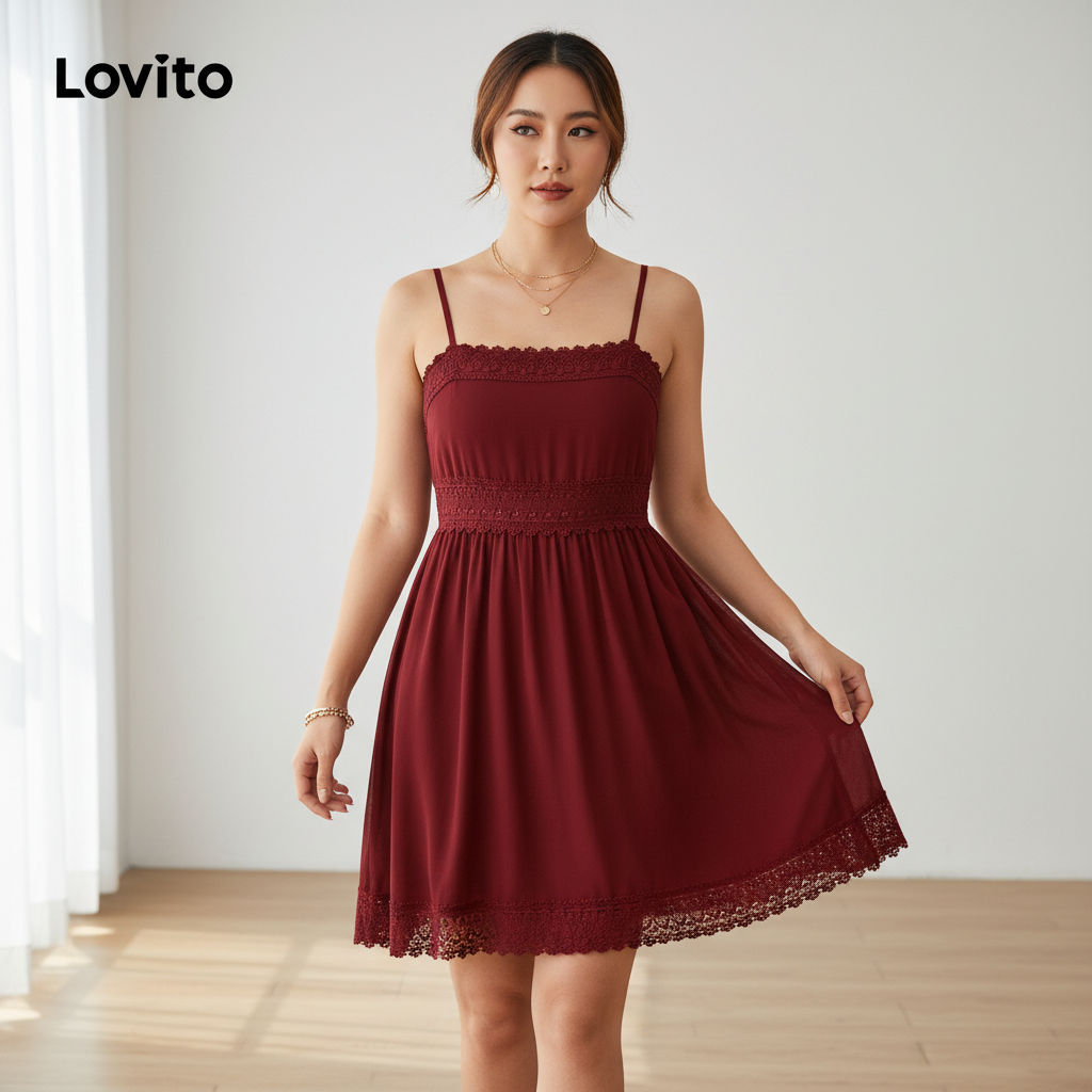 Lovito Vestido Sofisticado de Renda para Mulheres Primavera/Verão Claret LK2LD154