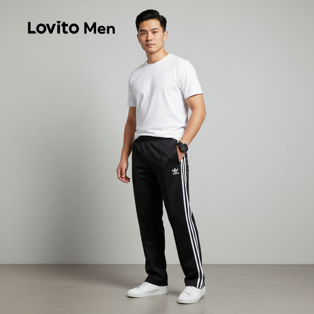 Lovito Calça Masculina Casual Jogger Preta com Estampa Colorida Primavera/Verão LNE110190 em Oferta na Shopee