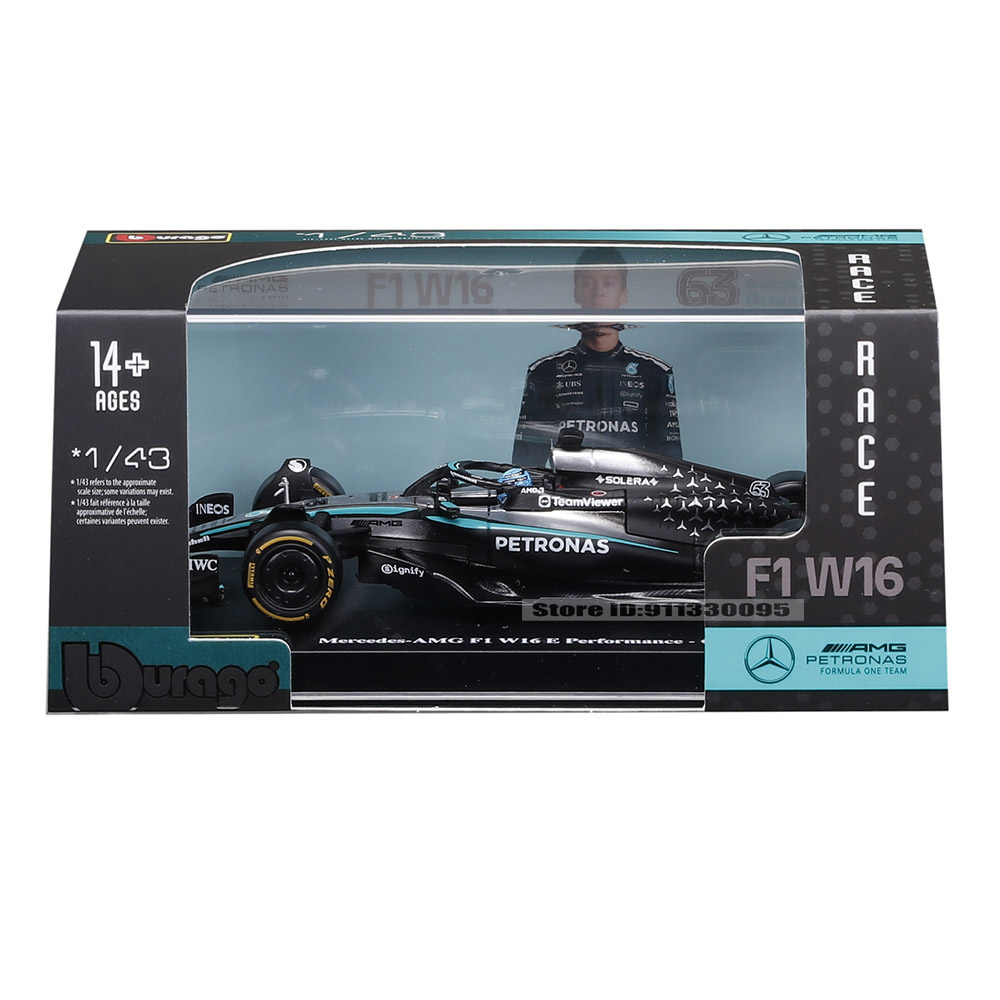 Bburago Mercedes AMG F1 W16 2025 Modelo De Carro Fundido Escala 1/43 Com George Russell 63 Corrida Display Colecionável — imagem 2 de 2