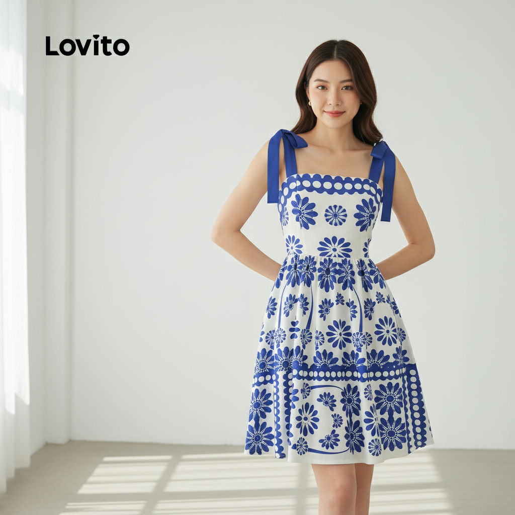 Lovito Vestido Boho Azul Estampa Geométrica Feminino Primavera/Verão L131ED1152 em Oferta na Shopee
