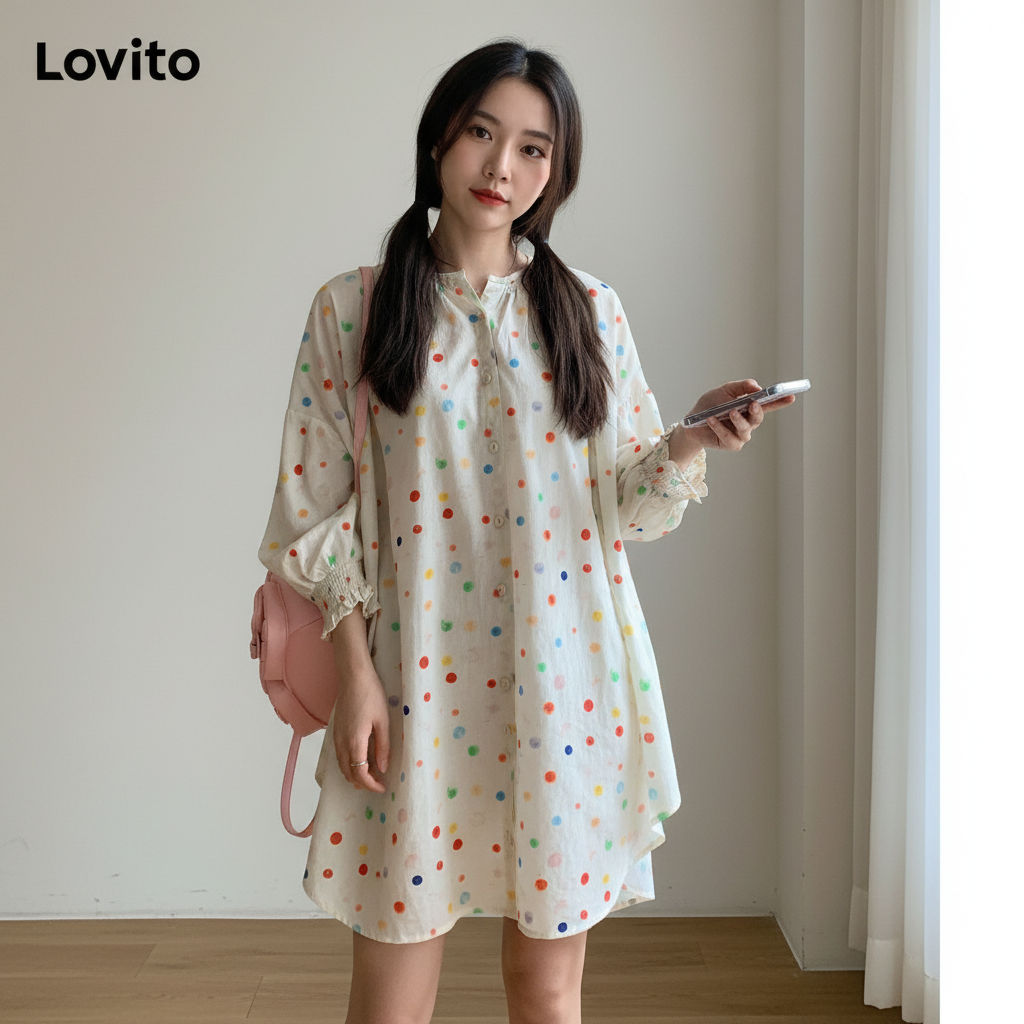 Lovito Vestido Delicado Colorblock Poá Feminino LNA42176