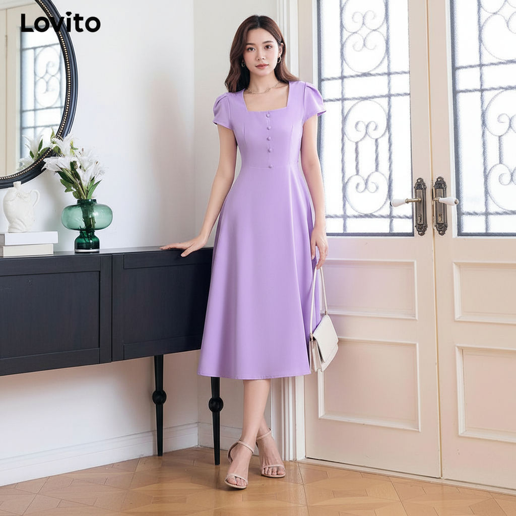 Lovito Refine Vestido Feminino Com Botões Para Primavera Verão L109MD734