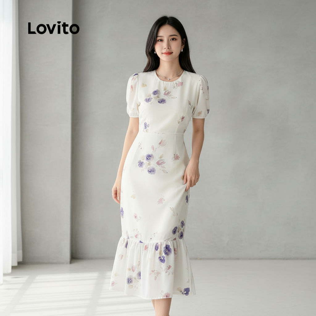 Lovito Refine Vestido Estampa Floral Ditsy Multicolorido Verão Primavera Para Mulheres L131ED1040