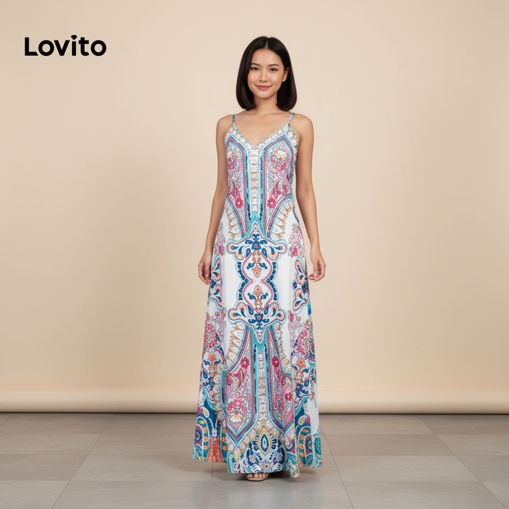 Lovito Vestido Feminino Boho Estampado Tribal LBL18248 em Oferta na Shopee