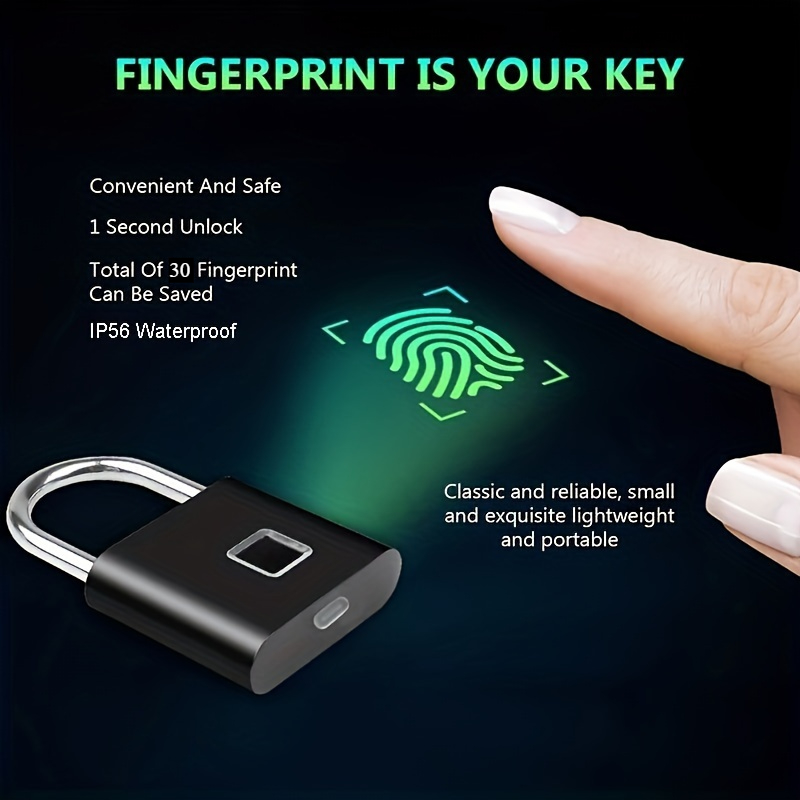 Mini Cadeado Inteligente De Impressão Digital De Uma Peça , Trava De Segurança Sem Chave Com Suporte Para Até 30 Impress