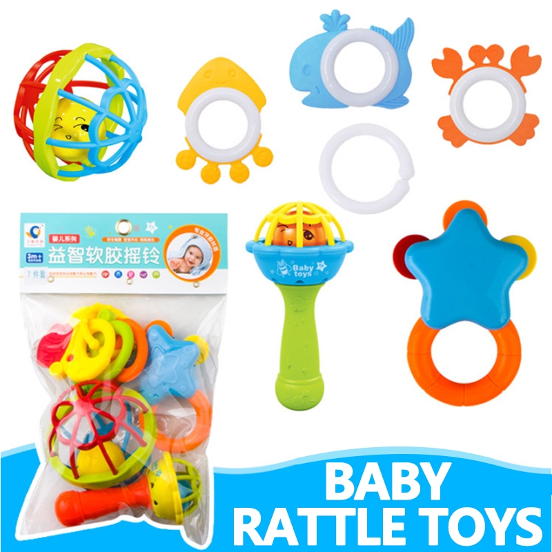 Conjunto De 7 Peças De Mordedor De Chocalho Para Bebê-Brinquedos De Mão Coloridos De Plástico Não Tóxico Bebês