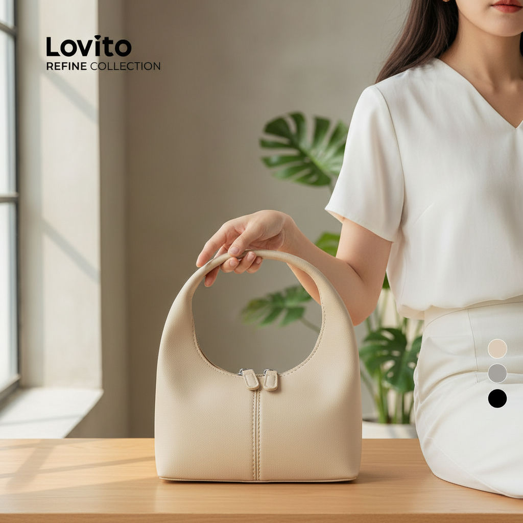 Lovito Refine Bolsa feminina casual lisa em formato crescente LFAR9006 em Oferta na Shopee