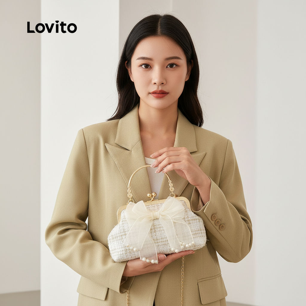 Lovito Refine borboleta renda arco cor combinando bolsa pequena de ombro para mulheres LFA70067