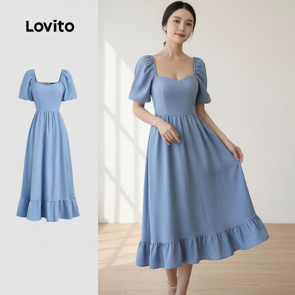 Lovito Vestido feminino Casual com pregas para Primavera Verão L143ED039