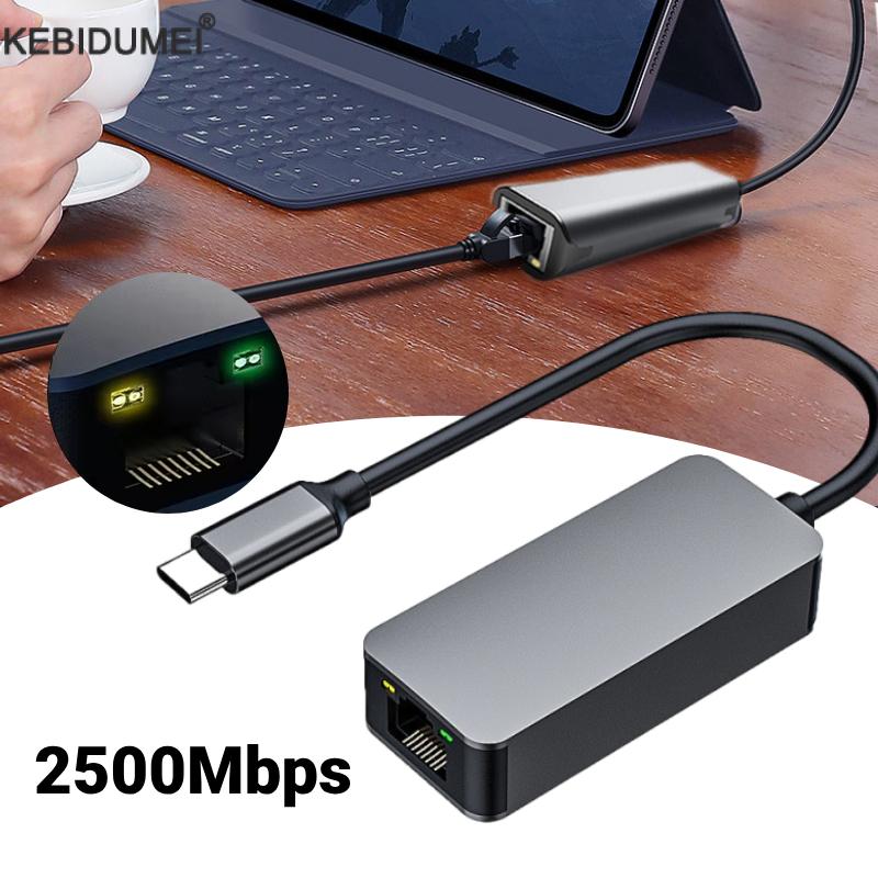 Adaptador Ethernet USB 3.0 Tipo C para RJ45 10/100/2500 Mbps 2.5G de rede para PC, MacBook, Windows, Laptop