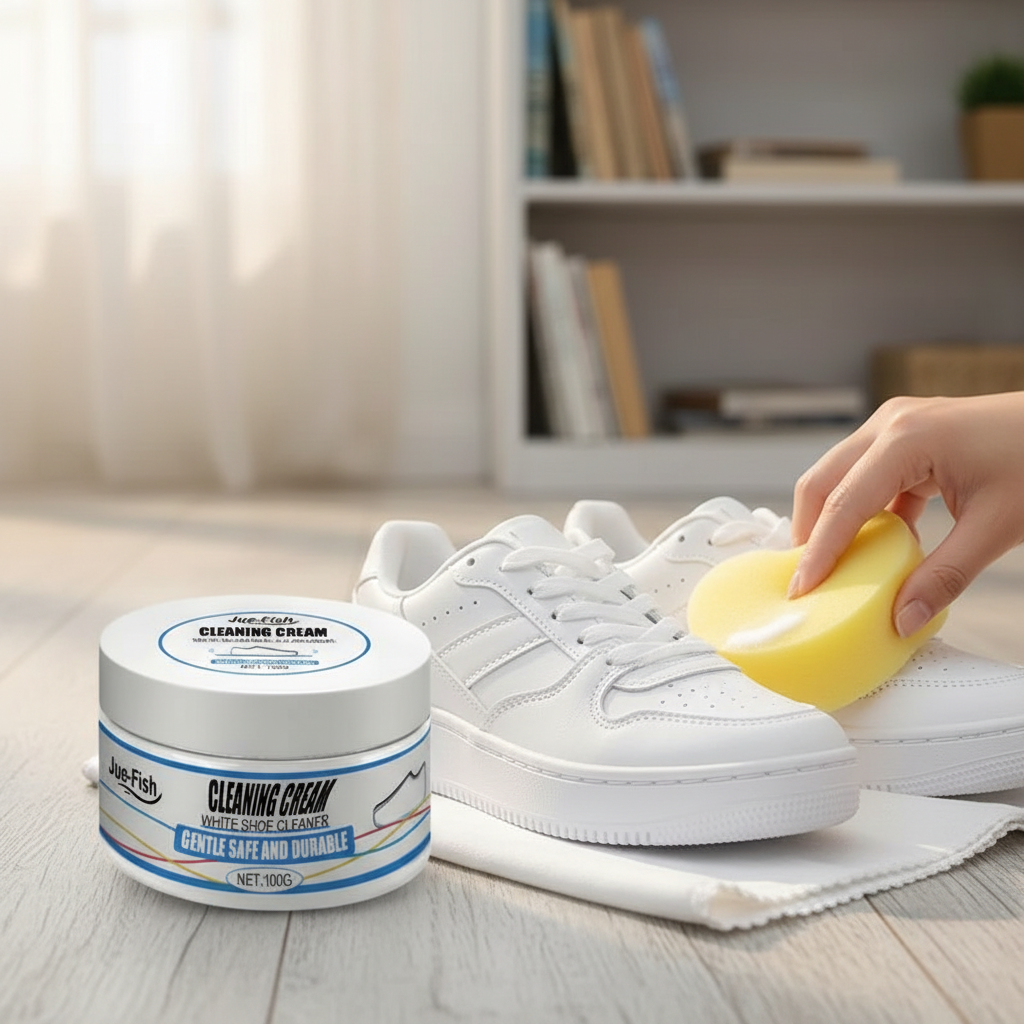 Creme de Cuidado para Sapatos Brancos com Aplicador - Restauração Rápida de Cor para Couro Sintético & Tênis, Cuidado